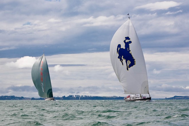 Silvertip and Janice of Wyoming (nearest camera) under sail on Auckland’s Hauraki Gulf during the NZ Marine-organised superyacht regatta which ran alongside the Louis Vuitton Pacific Series early in 2009. © Jeff Brown / Superyacht Media